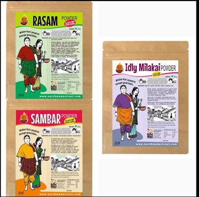 Kitchen Essential Combo Pack - Sambar, Rasam & Idly Milagai Modi (Chutney Podi) - 250 Gms each
