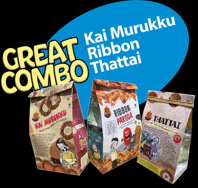 Tirunelveli Kai Murukku, Ribbon & Thattai Combo Pack - 250g Each